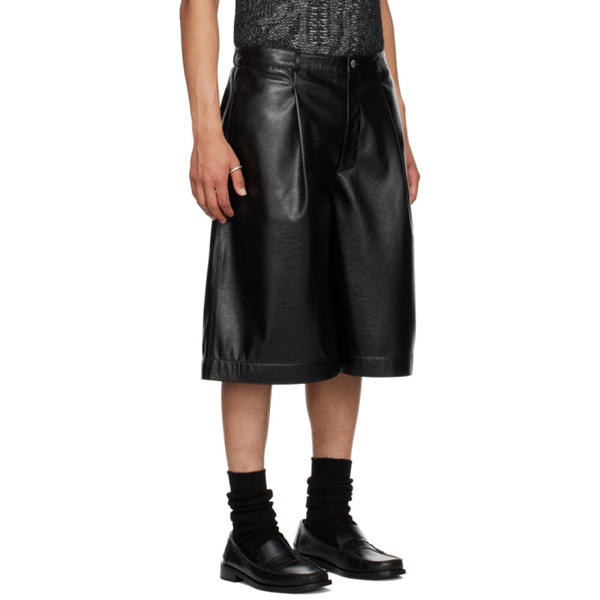  LUU DAN Black Pleated Faux-Leather Shorts 232331M193002