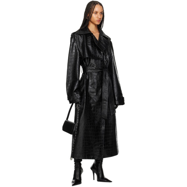  LUU DAN Black Croc Faux-Leather Trench Coat 241331F067000