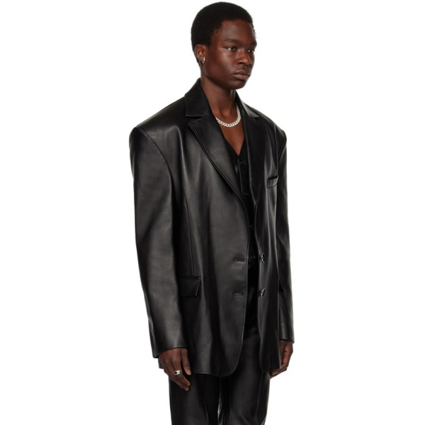  LUU DAN Black Oversized Tailored Leather Jacket 231331M195000