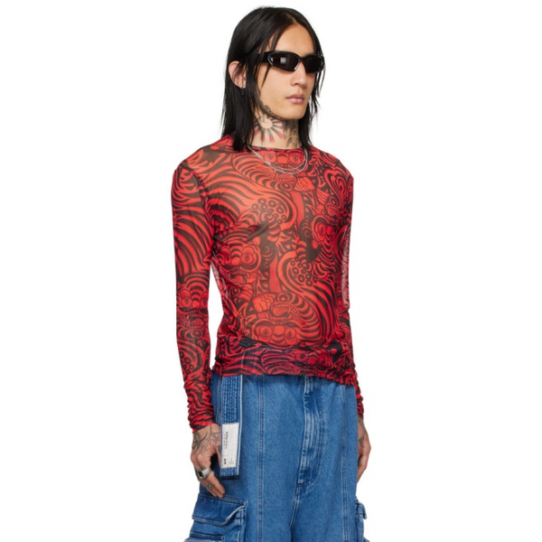  LUU DAN Red & Black Graphic Long Sleeve T-Shirt 241331M213005
