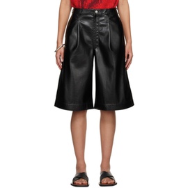 LUU DAN Black Pleated Faux-Leather Shorts 232331F088000