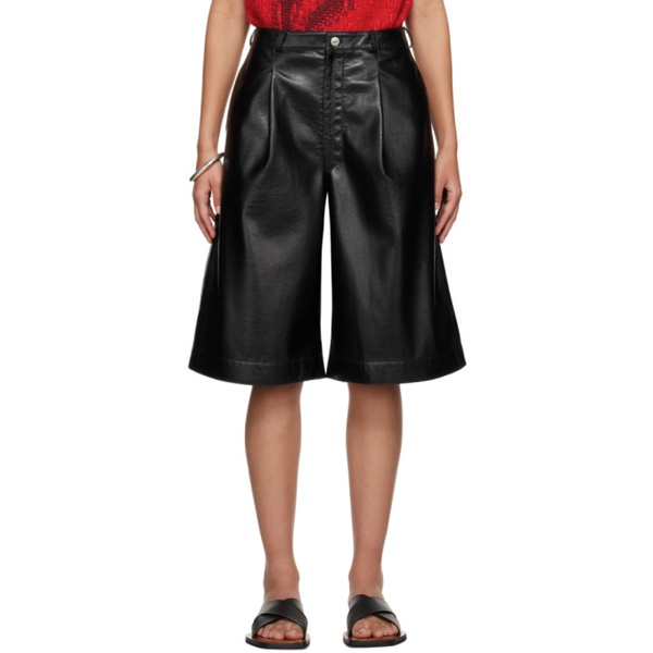  LUU DAN Black Pleated Faux-Leather Shorts 232331F088000