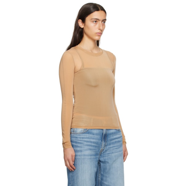  르비에르 LVIR Beige Contrast Mesh Long Sleeve T-Shirt 232428F110000