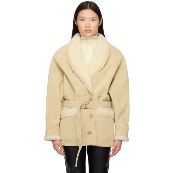  르비에르 LVIR Beige Paneled Faux-Leather Coat 232428F059000