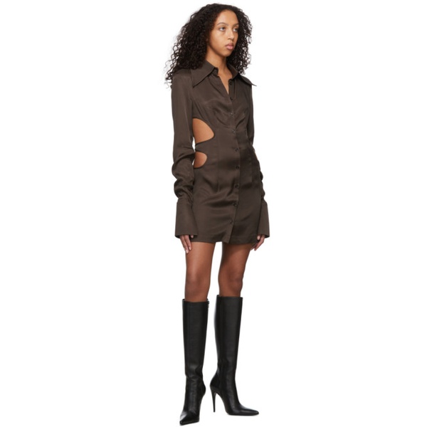  Lado Bokuchava SSENSE Exclusive Brown Cut-Out Shirt Mini Dress 221448F052006