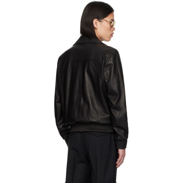  Lardini Black Flap Pocket Leather Jacket 241125M180005