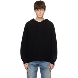 Lardini Black Ribbed Hoodie 232125M202003