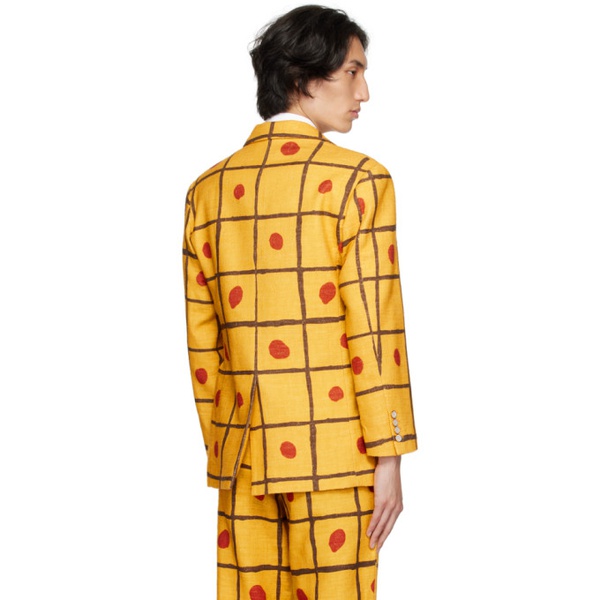  Late Checkout Yellow Checkered Blazer 222745M195002