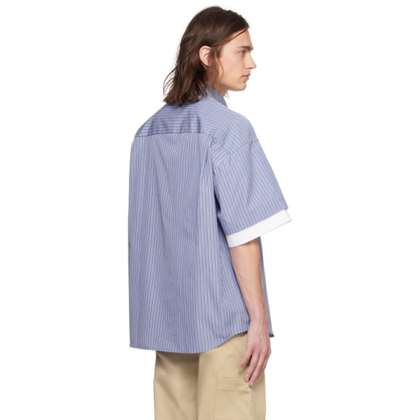 Le PEERE Blue & White Double Short Sleeve Shirt 241215M192009