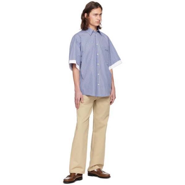  Le PEERE Blue & White Double Short Sleeve Shirt 241215M192009