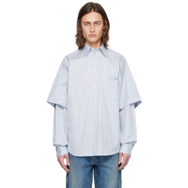  Le PEERE Blue & White Double Sleeve Shirt 241215M192004