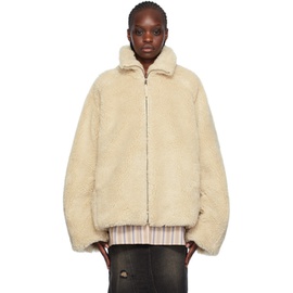 Lesugiatelier 오프화이트 Off-White Funnel Neck Faux-Shearling Jacket 232732F063006