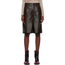 Lesugiatelier Brown Wide Faux-Leather Shorts 232732F088001