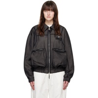 Lesugiatelier Black Sheer Overlay Bomber Jacket 241732F063000