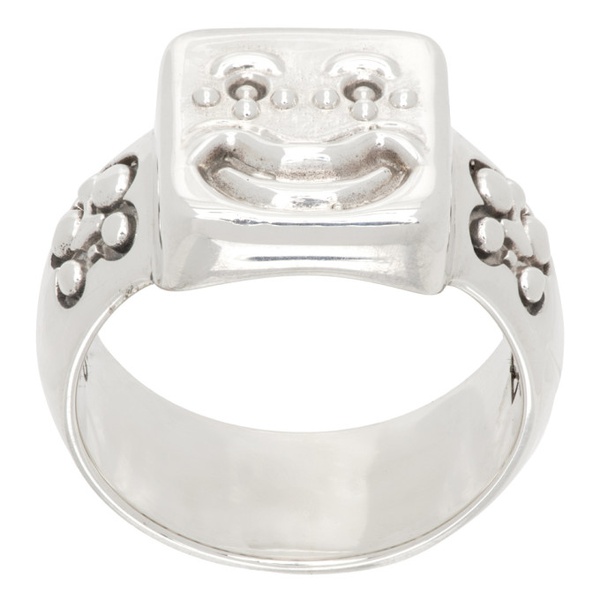 MAPLE Silver Smiley Signet Ring 241073M147012