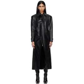 MARIE ADAM-LEENAERDT Black Gathered Leather Coat 241808F064000