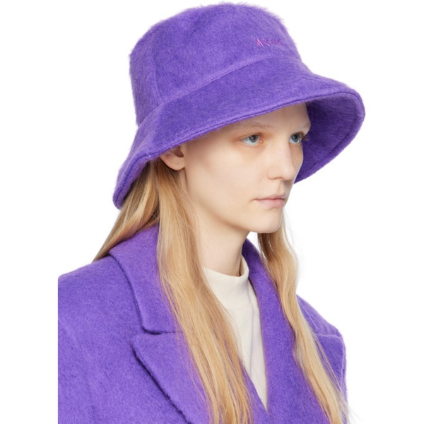  MSGM Purple Shag Knit Bucket Hat 232443F015001