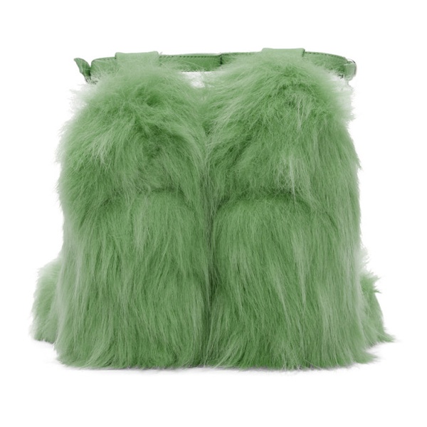  MSGM Green Faux-Fur Heeled Sandals 232443F125001