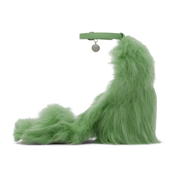  MSGM Green Faux-Fur Heeled Sandals 232443F125001