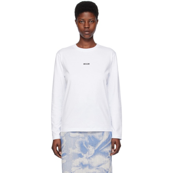  MSGM White Micro Long Sleeve T-Shirt 241443F110010