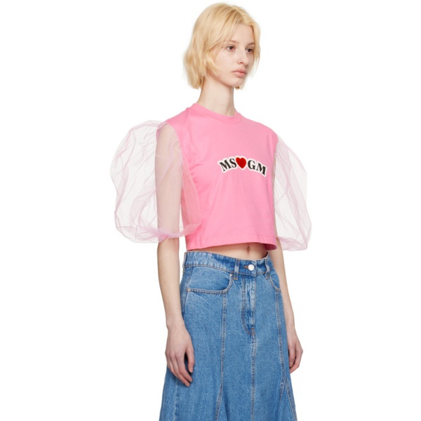  MSGM Pink Balloon Sleeves T-Shirt 231443F110036