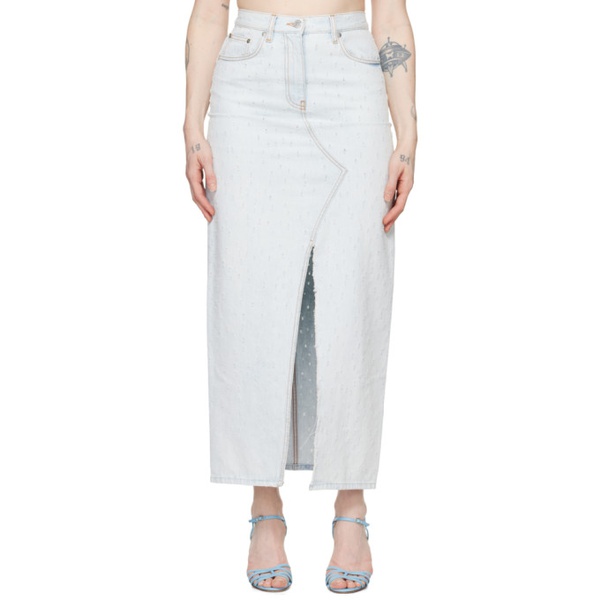  MSGM Blue Distressed Denim Maxi Skirt 241443F093002