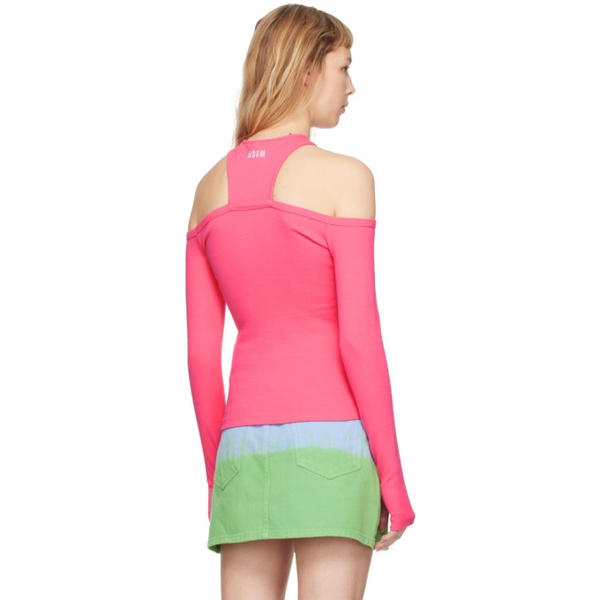  MSGM Pink Cutout Long Sleeve T-Shirt 231443F110012