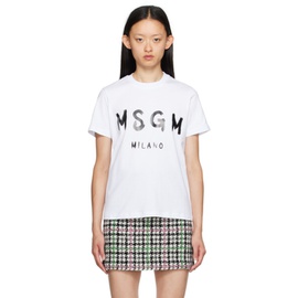 MSGM White Printed T-Shirt 232443F110010