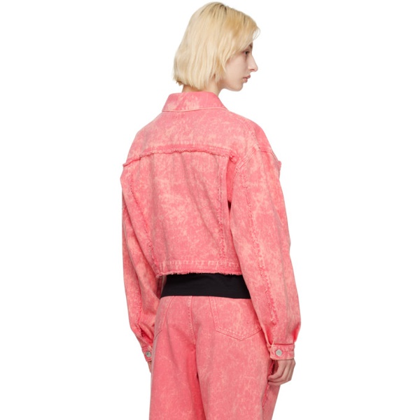  MSGM Pink Cropped Denim Jacket 231443F060000
