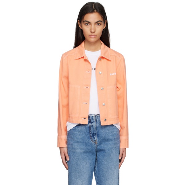  MSGM Orange Embroidered Denim Jacket 231443F060001