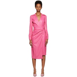 MSGM Pink Faux-Leather Midi Dress 222443F054000
