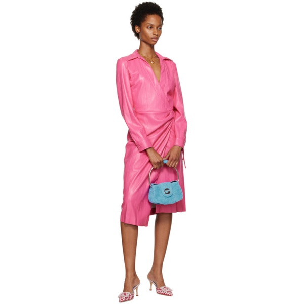  MSGM Pink Faux-Leather Midi Dress 222443F054000