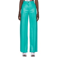 MSGM Blue Pleated Faux-Leather Pants 222443F087004