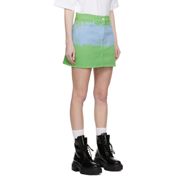  MSGM Green & Blue Tie-Dye Denim Mini Skirt 231443F090000