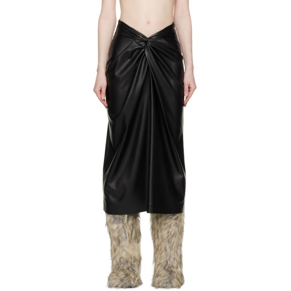  MSGM Black Knotted Faux-Leather Midi Skirt 231443F092000