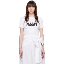MSGM White Shirred T-Shirt 242443F110004