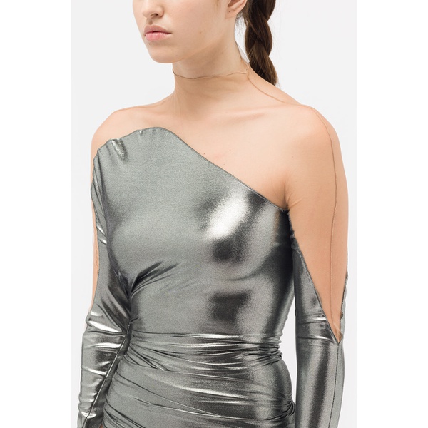  뮈글러 MUGLER Metallic Dress in Chrome Silver Nude 01 22W1RO1474856-B90N1-38