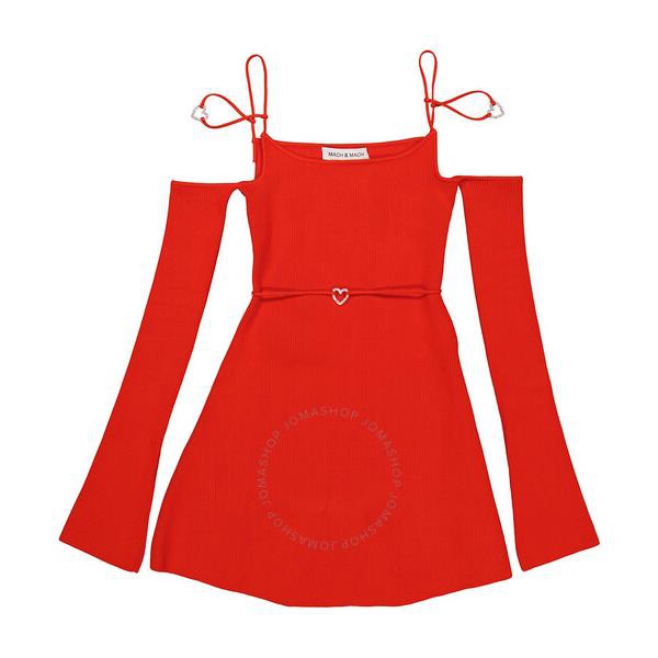  Mach & Mach Ladies Red Samantha Heart-Detail Rib Knit Mini Dress R23-C0204-KN5-2S4