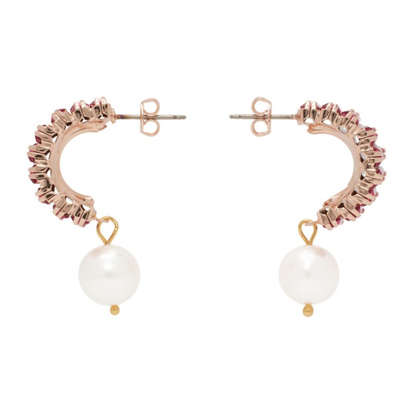  마그다 부트림 Magda Butrym Gold & Pink Pearl Drop Half Hoop Earrings 232533F022010