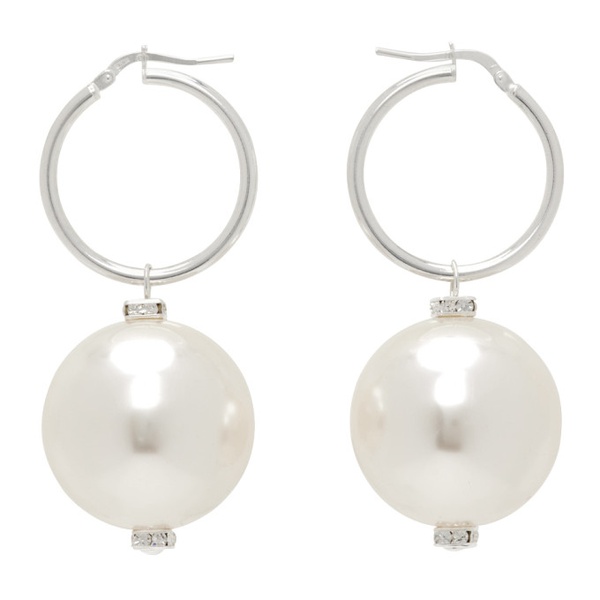  마그다 부트림 Magda Butrym Silver & White Mini Hoop Pearl Earrings 241533F022003