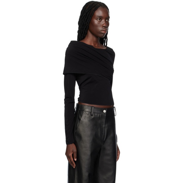  마그다 부트림 Magda Butrym Black Asymmetrical Ruched Long Sleeve T-Shirt 232533F110000