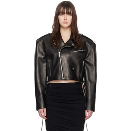 마그다 부트림 Magda Butrym Black Cropped Leather Jacket 241533F064003