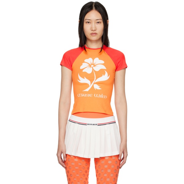  메이지 윌렌 Maisie Wilen Orange Slinky T-Shirt 222370F110010