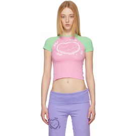 메이지 윌렌 Maisie Wilen Pink & Green Slinky T-Shirt 221370F110004