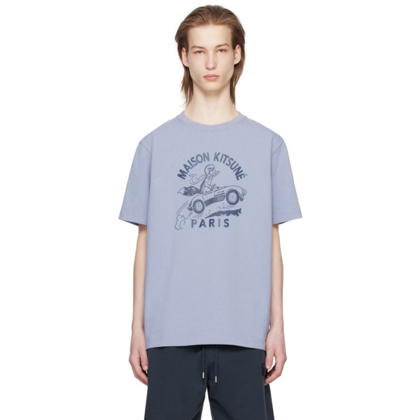 메종키츠네 Maison Kitsune Blue Racing Fox T-Shirt 241389M213057