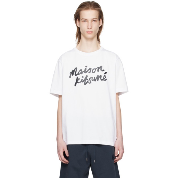 메종키츠네 Maison Kitsune White Handwriting Classic T-Shirt 241389M204029