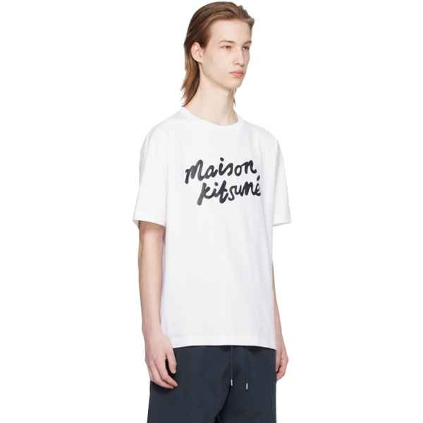 메종키츠네 Maison Kitsune White Handwriting Classic T-Shirt 241389M204029
