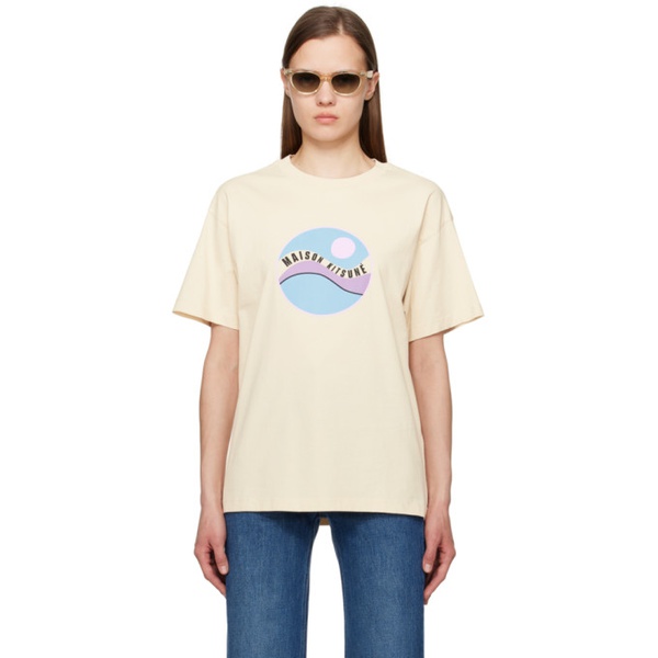 메종키츠네 Maison Kitsune Beige Pop Wave T-Shirt 241389F110009