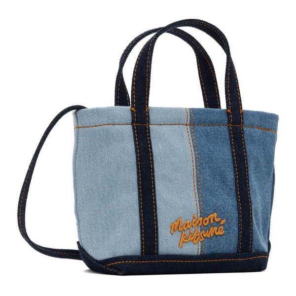 메종키츠네 Maison Kitsune Blue Fox Head Mini Denim Tote 241389M172006