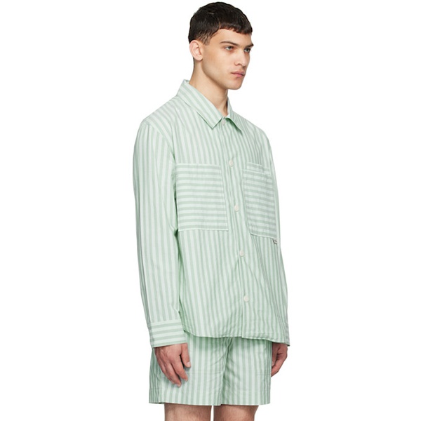 메종키츠네 Maison Kitsune Green Striped Shirt 241389M192019